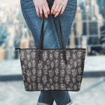 Black And White Robot Pattern Print Leather Tote Bag