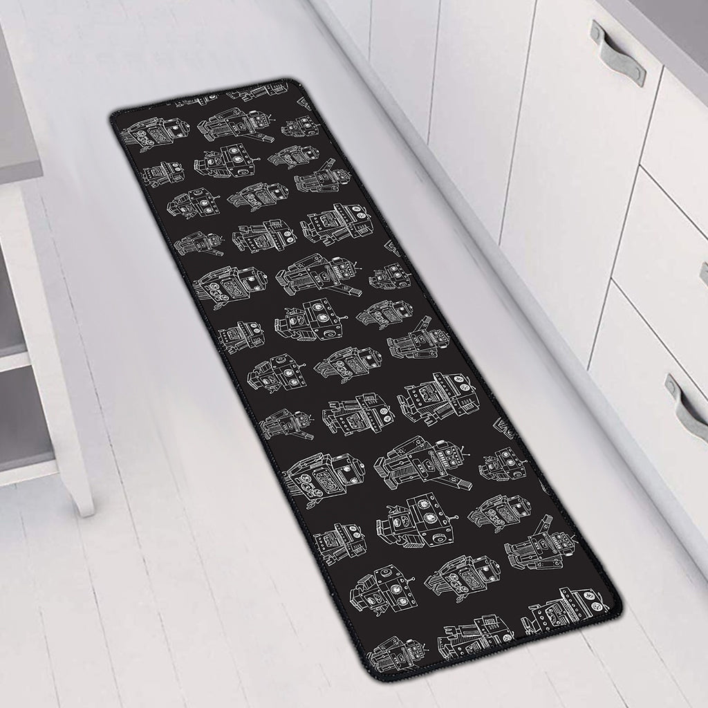 Black And White Robot Pattern Print Long Kitchen Mat