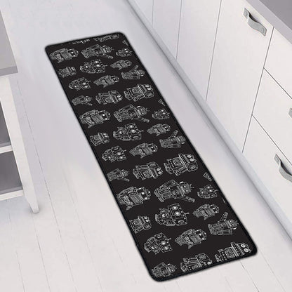 Black And White Robot Pattern Print Long Kitchen Mat