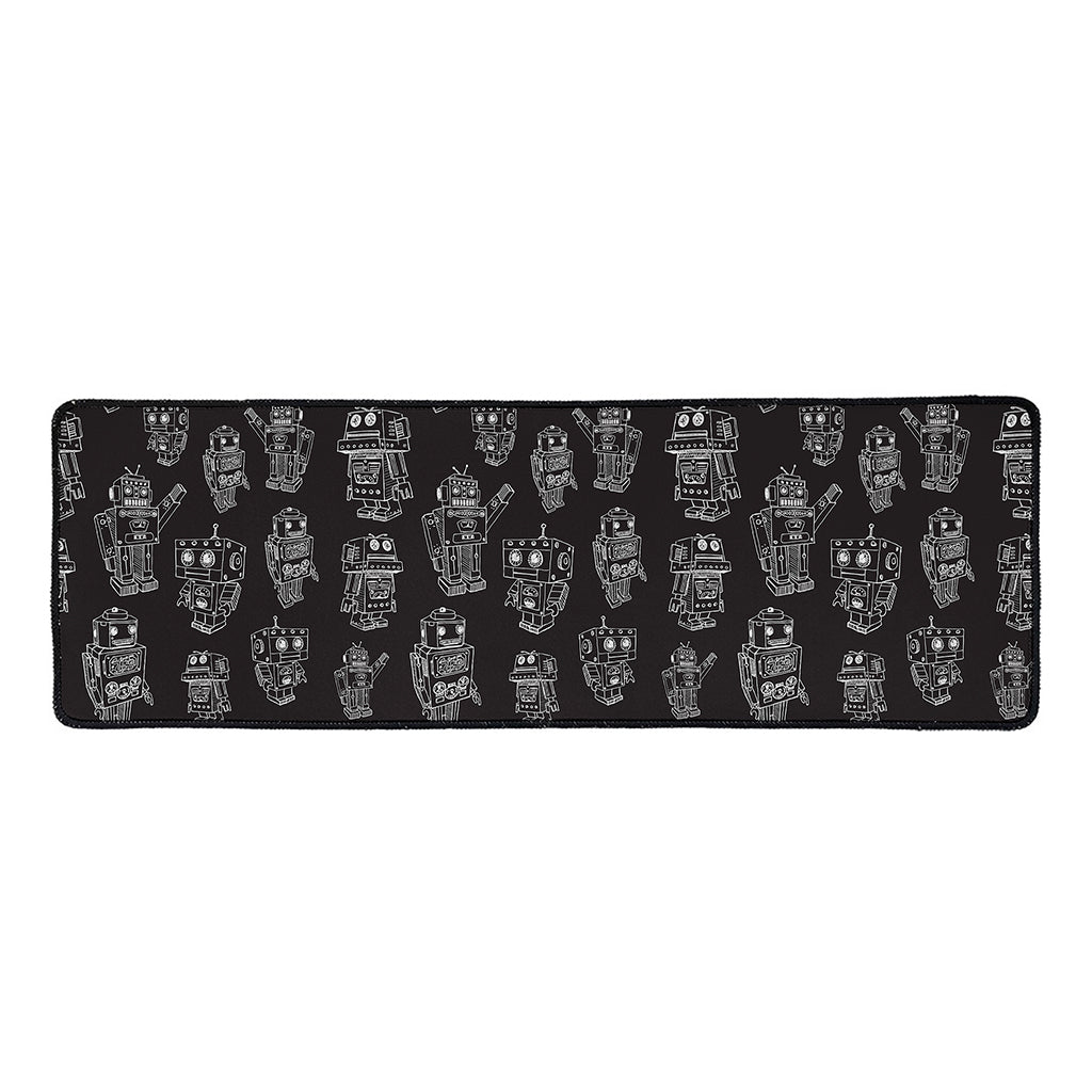 Black And White Robot Pattern Print Long Kitchen Mat