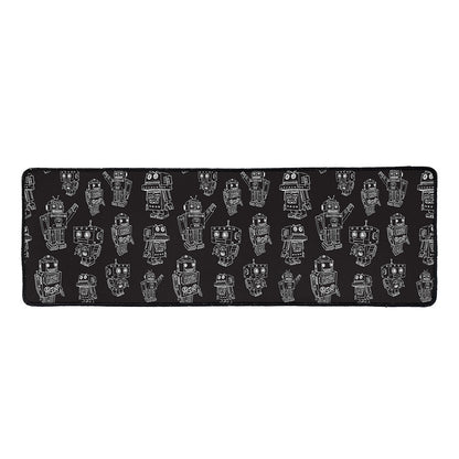 Black And White Robot Pattern Print Long Kitchen Mat