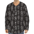 Black And White Robot Pattern Print Long Sleeve Baseball Jersey