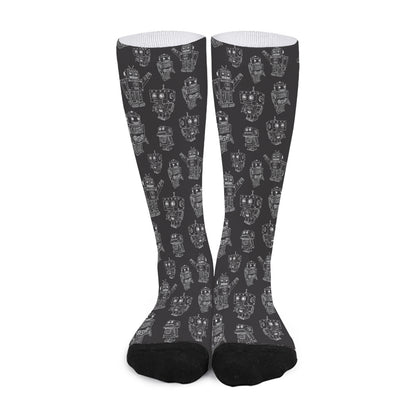 Black And White Robot Pattern Print Long Socks
