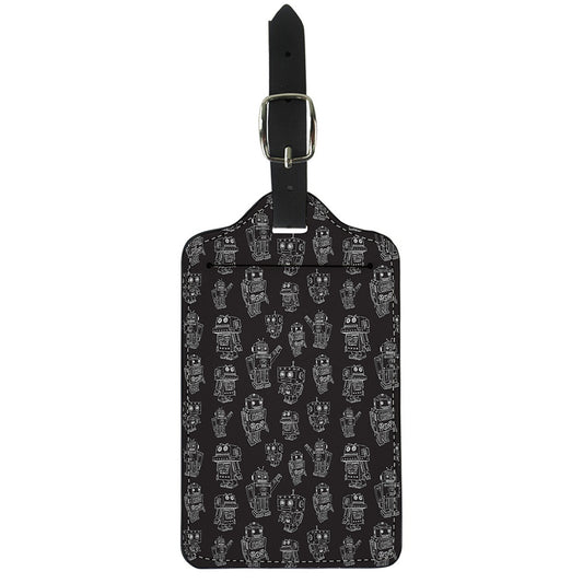 Black And White Robot Pattern Print Luggage Tag