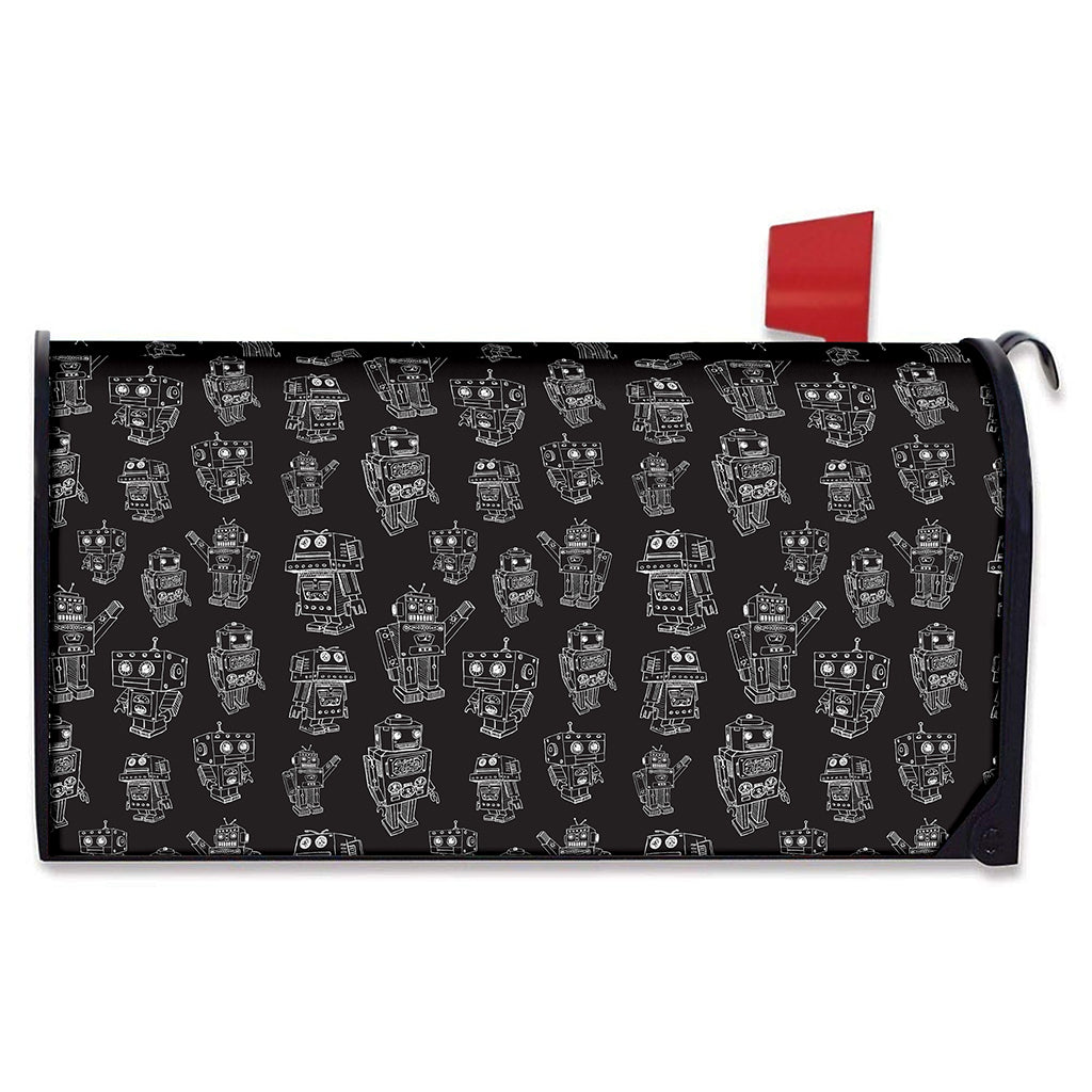 Black And White Robot Pattern Print Mailbox Cover