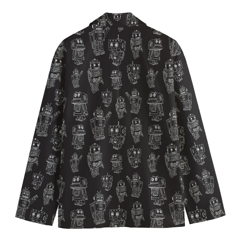 Black And White Robot Pattern Print Men's Blazer