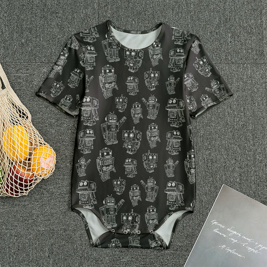 Black And White Robot Pattern Print Men's Bodysuit
