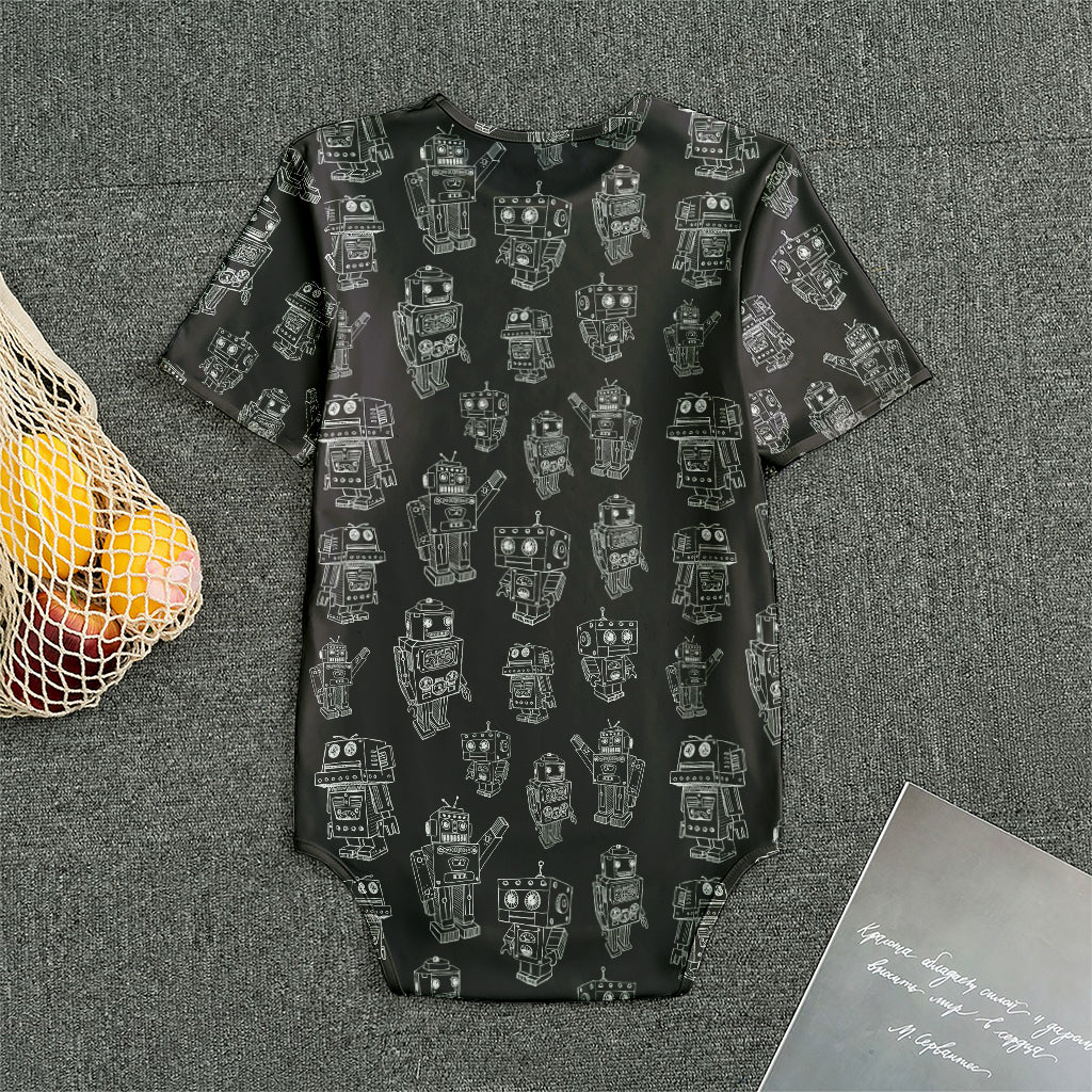 Black And White Robot Pattern Print Men's Bodysuit