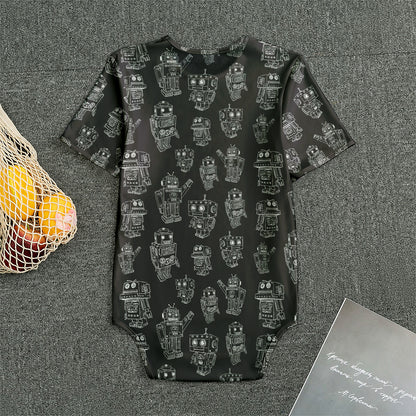 Black And White Robot Pattern Print Men's Bodysuit