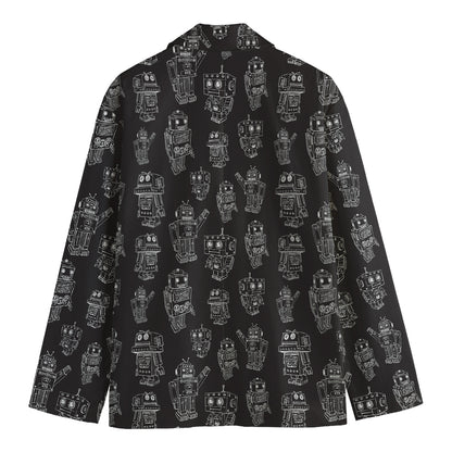 Black And White Robot Pattern Print Men's Cotton Blazer