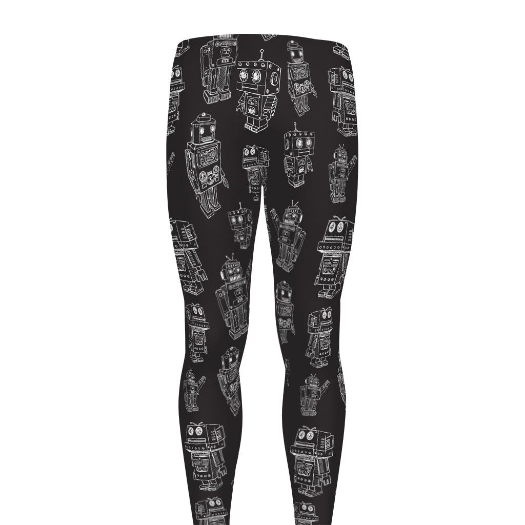 Black And White Robot Pattern Print Men's leggings