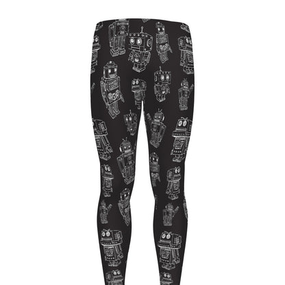 Black And White Robot Pattern Print Men's leggings
