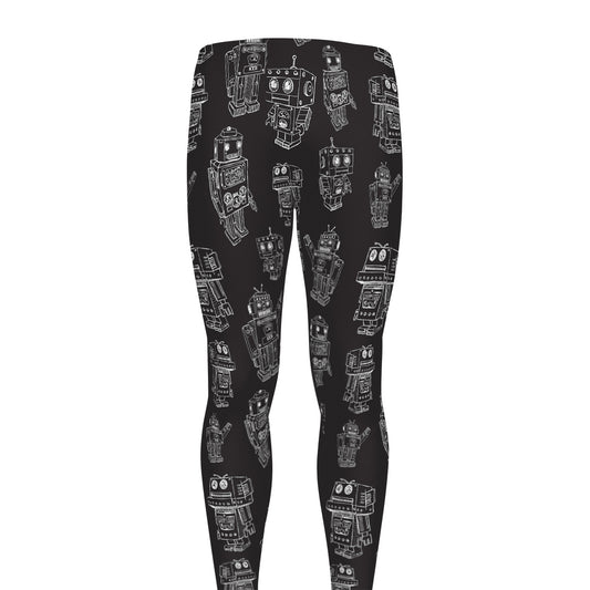 Black And White Robot Pattern Print Men's leggings