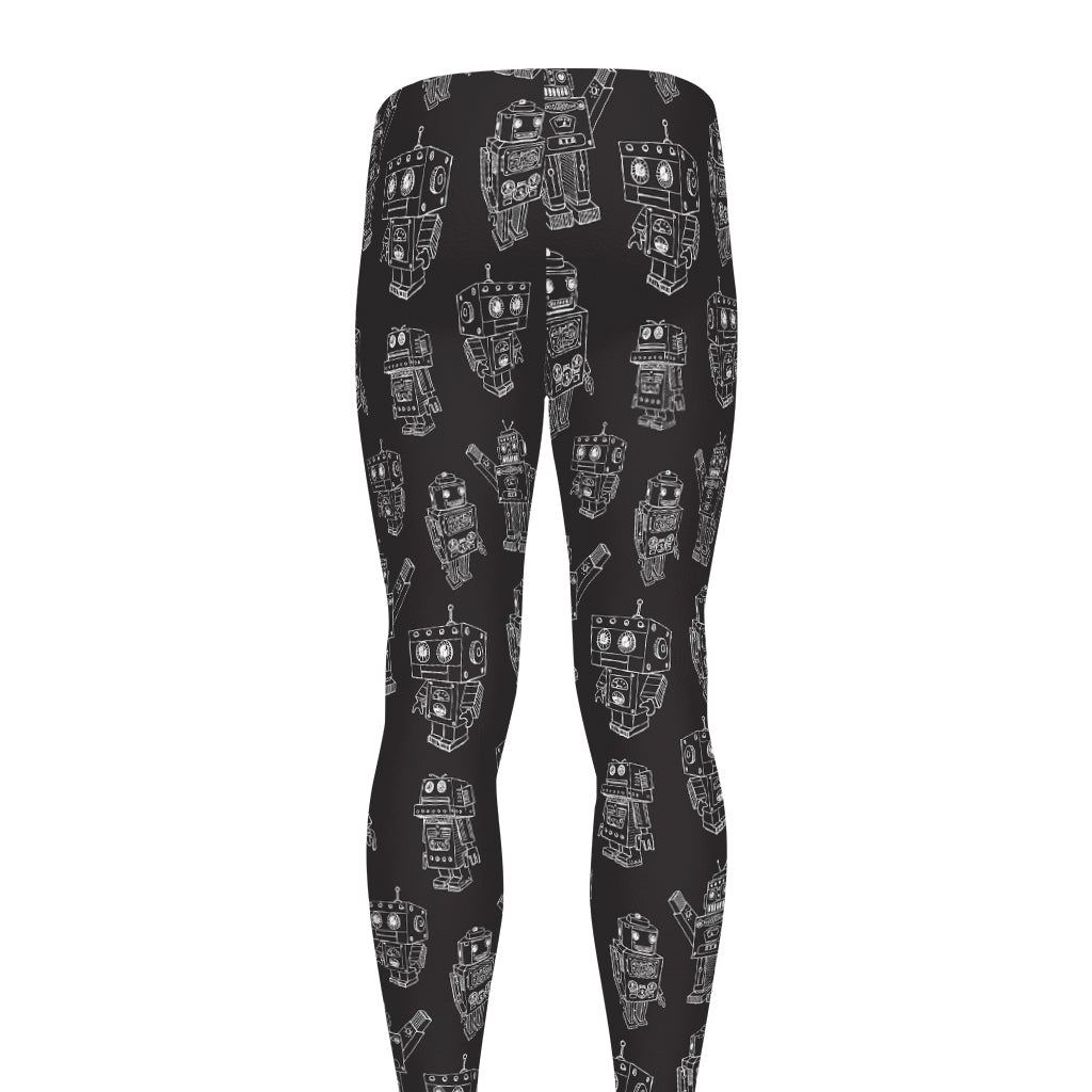 Black And White Robot Pattern Print Men's leggings