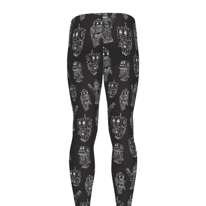 Black And White Robot Pattern Print Men's leggings