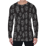Black And White Robot Pattern Print Men's Long Sleeve T-Shirt