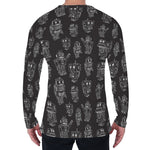 Black And White Robot Pattern Print Men's Long Sleeve T-Shirt