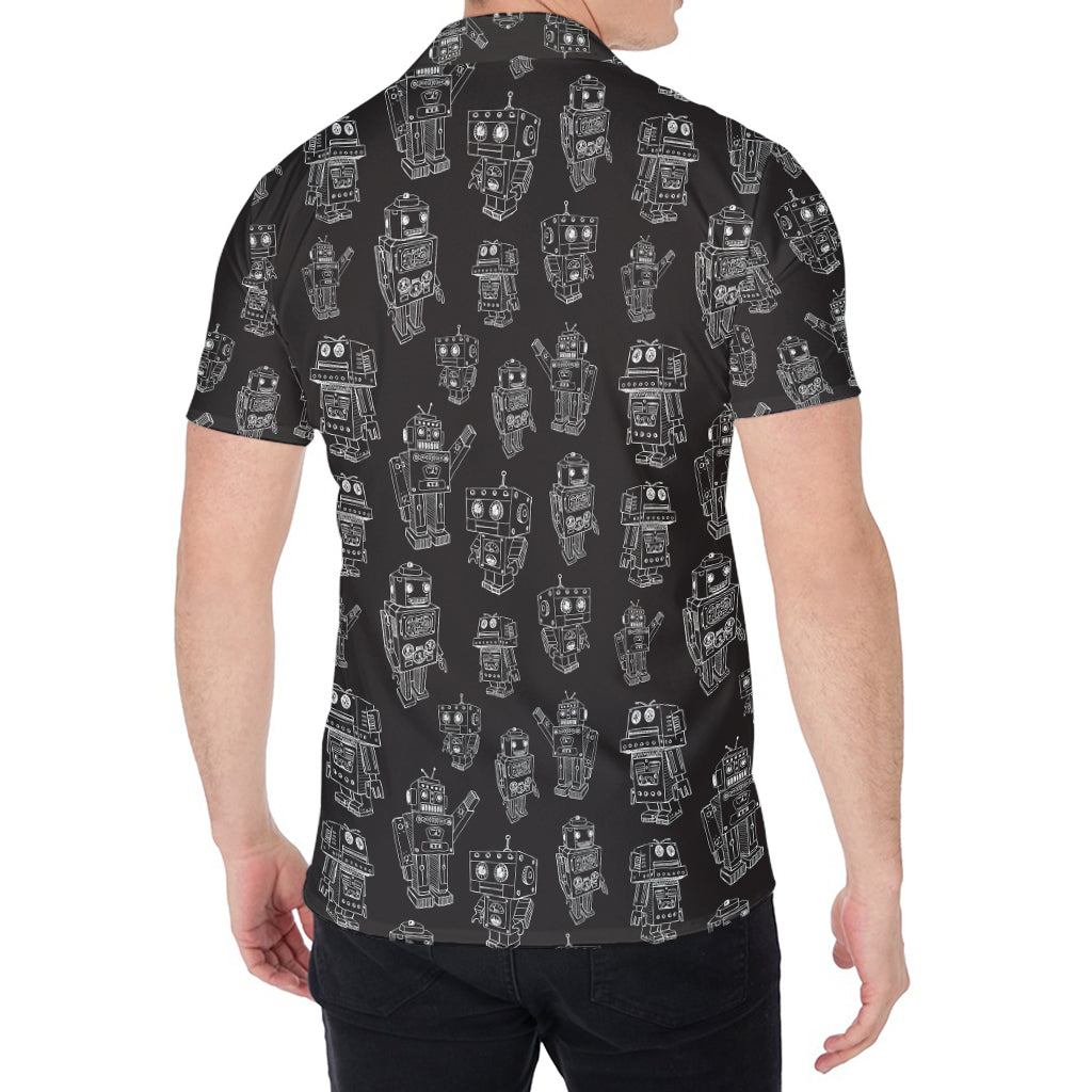 Black And White Robot Pattern Print Men's Shirt