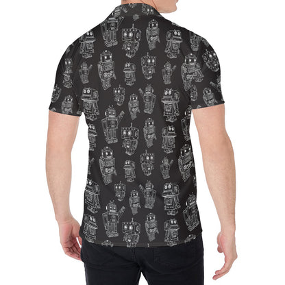 Black And White Robot Pattern Print Men's Shirt