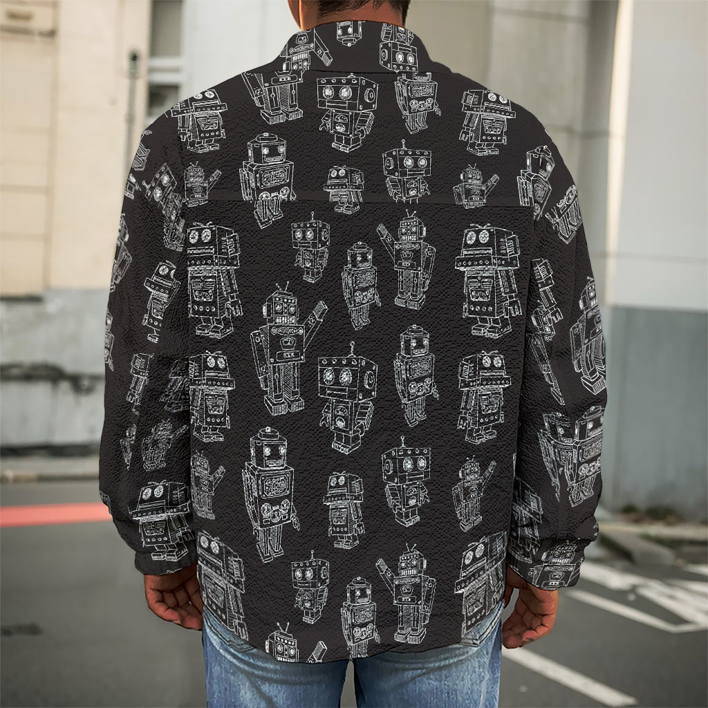 Black And White Robot Pattern Print Men's Shirt Jacket