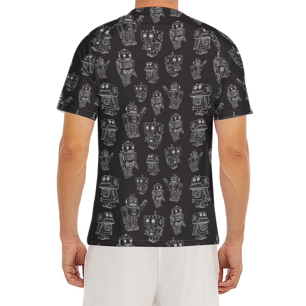 Black And White Robot Pattern Print Men's Short Sleeve Rash Guard