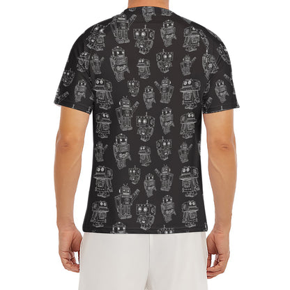 Black And White Robot Pattern Print Men's Short Sleeve Rash Guard
