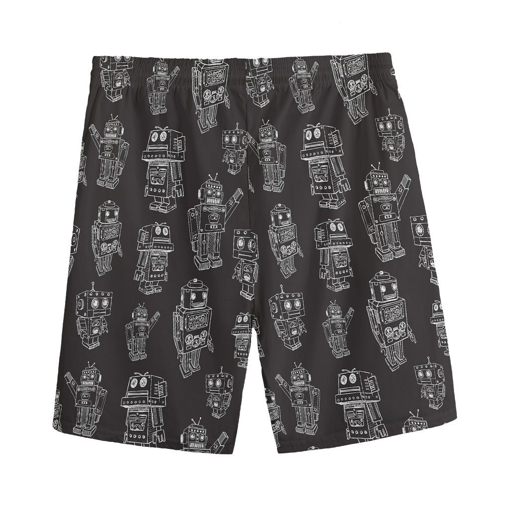 Black And White Robot Pattern Print Men's Sports Shorts