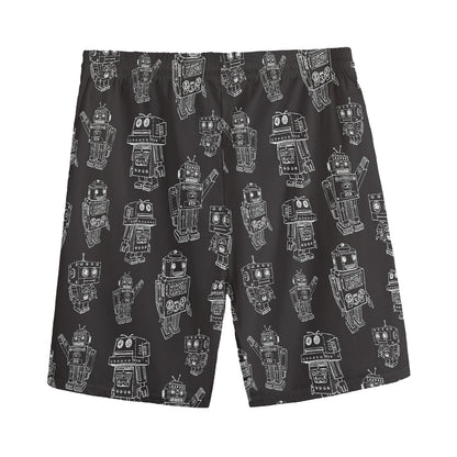 Black And White Robot Pattern Print Men's Sports Shorts