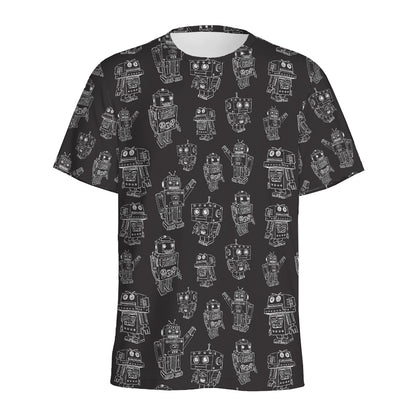 Black And White Robot Pattern Print Men's Sports T-Shirt