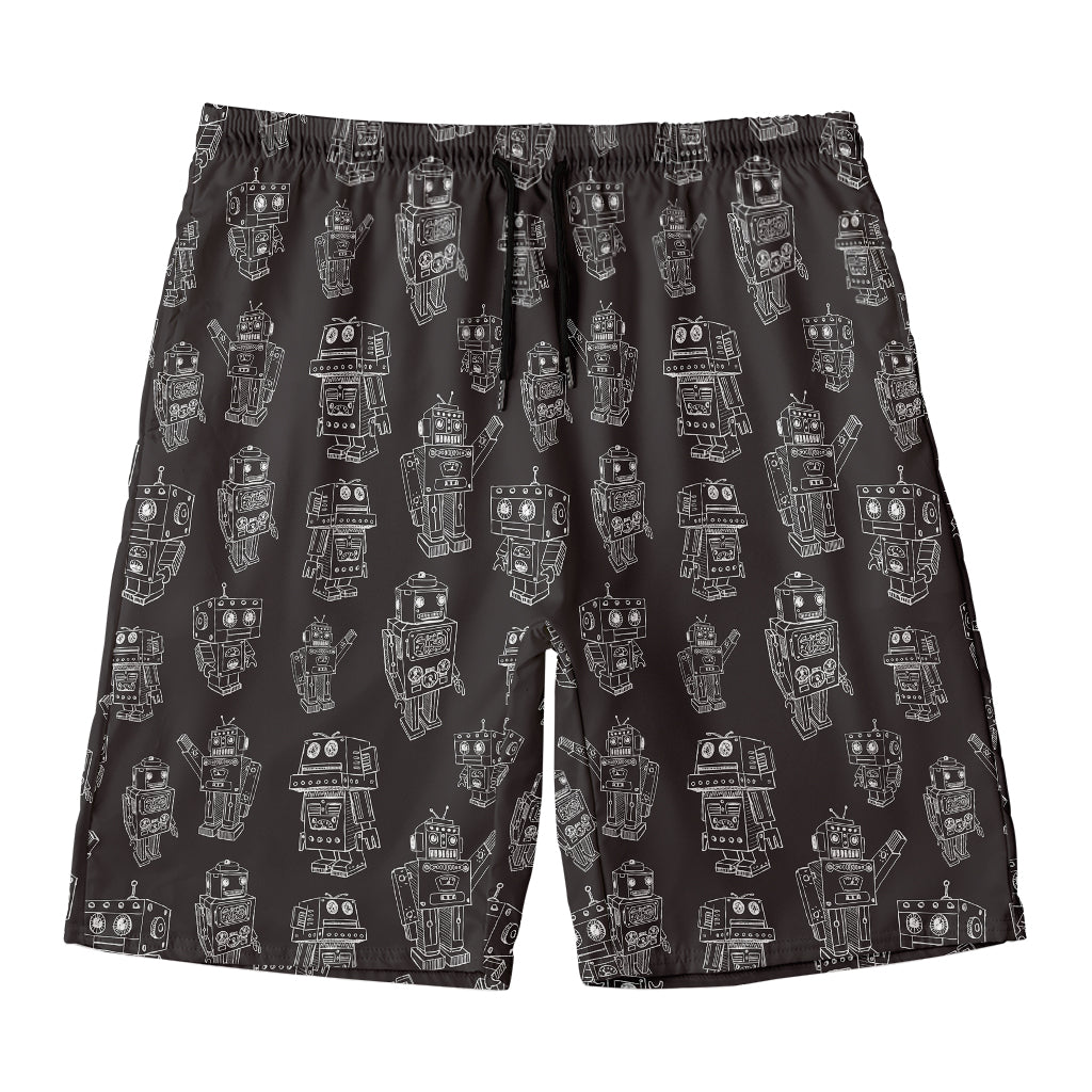 Black And White Robot Pattern Print Men's Swim Trunks