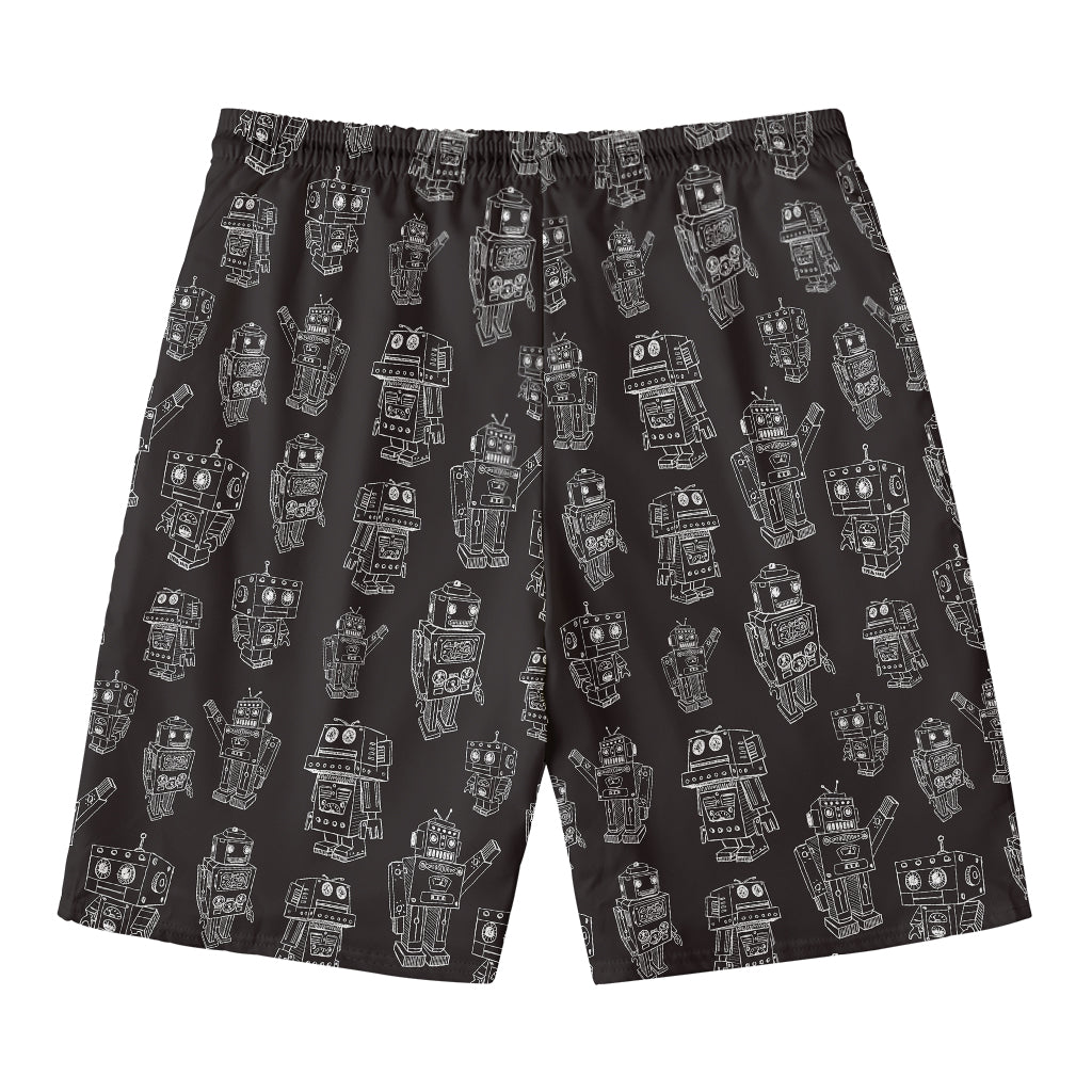 Black And White Robot Pattern Print Men's Swim Trunks