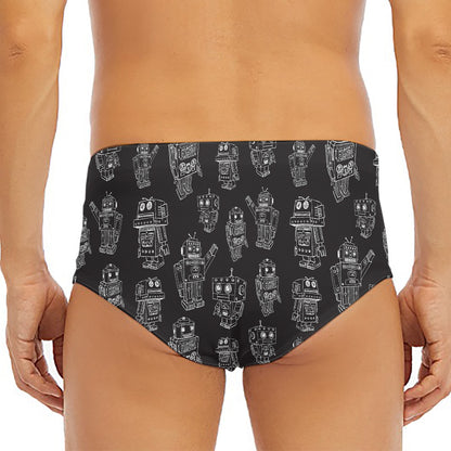 Black And White Robot Pattern Print Men's Triangle Swim Briefs