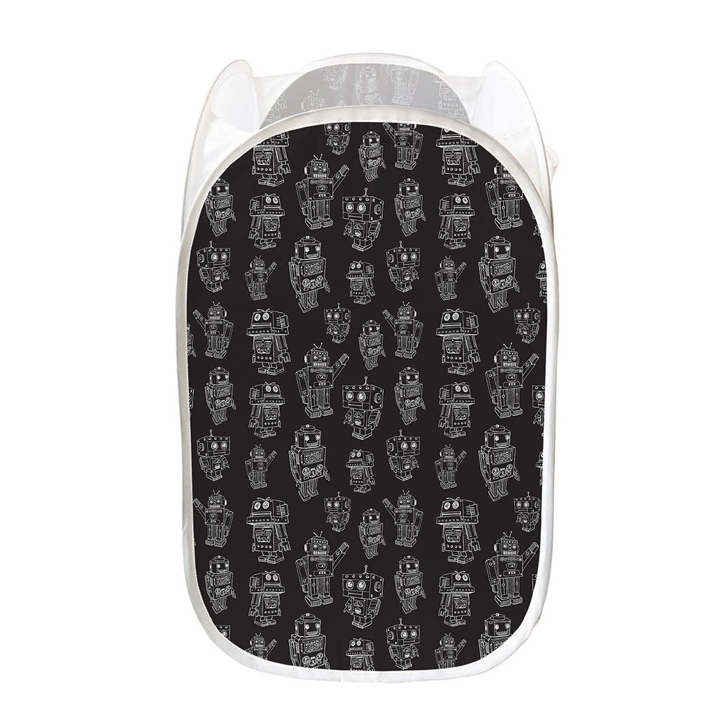 Black And White Robot Pattern Print Mesh Laundry Hamper