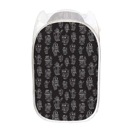 Black And White Robot Pattern Print Mesh Laundry Hamper