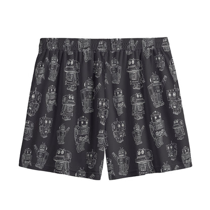 Black And White Robot Pattern Print Mesh Shorts