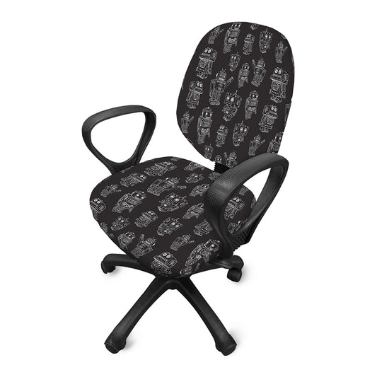 Black And White Robot Pattern Print Office Chair Cover