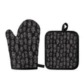 Black And White Robot Pattern Print Oven Mitt And Pot Holder Set