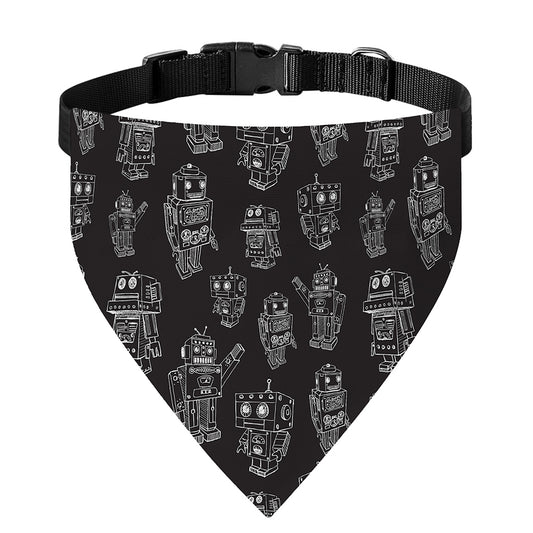 Black And White Robot Pattern Print Over The Collar Dog Bandana
