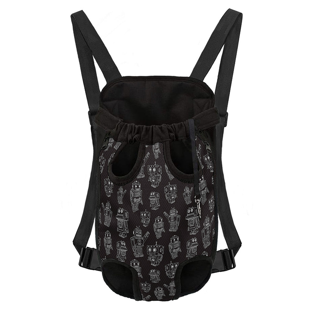 Black And White Robot Pattern Print Pet Carrier Backpack
