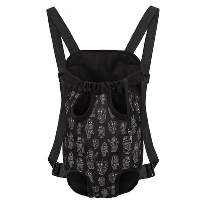 Black And White Robot Pattern Print Pet Carrier Backpack