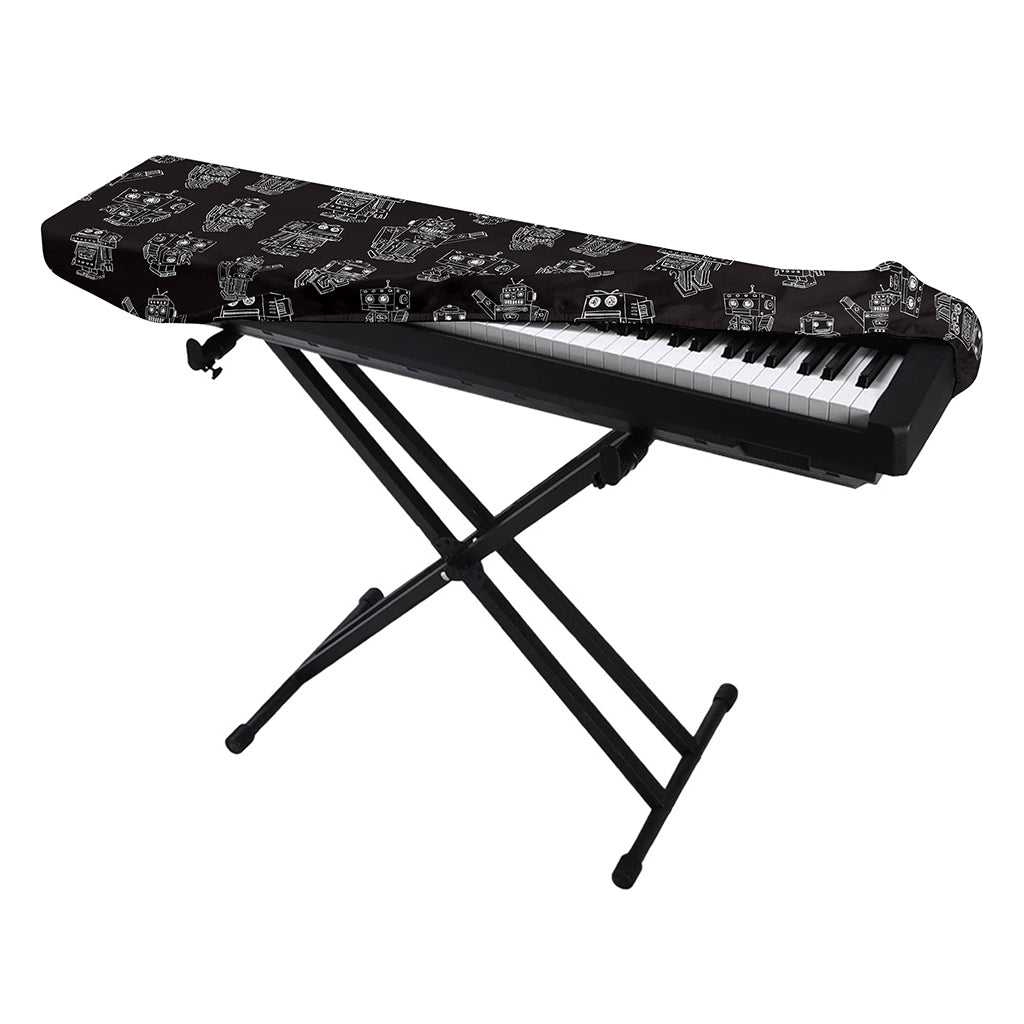 Black And White Robot Pattern Print Piano Keyboard Cover