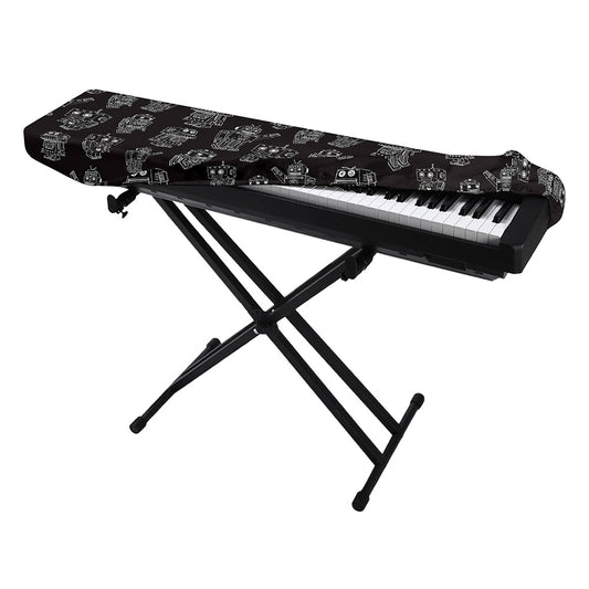 Black And White Robot Pattern Print Piano Keyboard Cover
