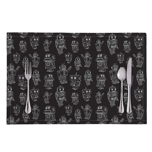 Black And White Robot Pattern Print Placemat