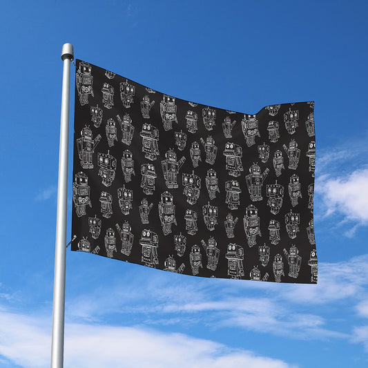 Black And White Robot Pattern Print Polyester Flag