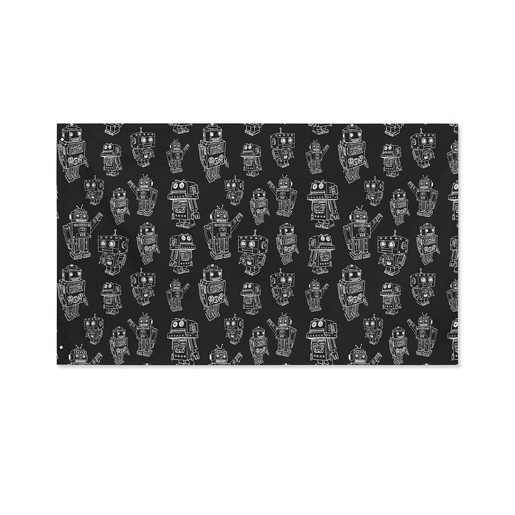 Black And White Robot Pattern Print Polyester Flag