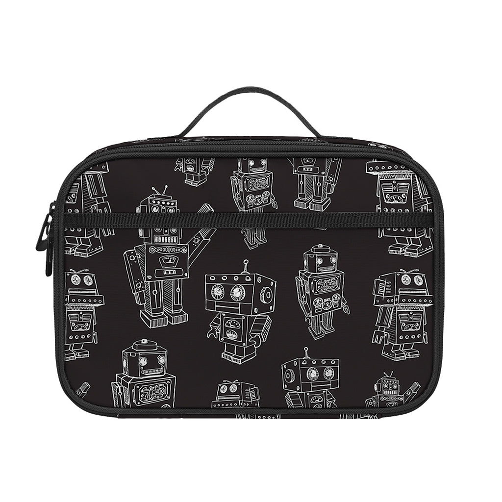 Black And White Robot Pattern Print Portable Lunch Bag