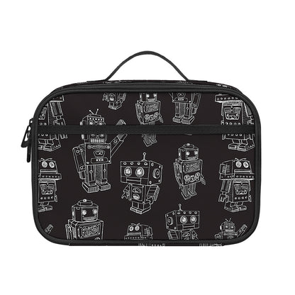 Black And White Robot Pattern Print Portable Lunch Bag
