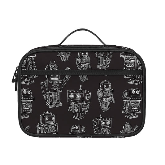 Black And White Robot Pattern Print Portable Lunch Bag