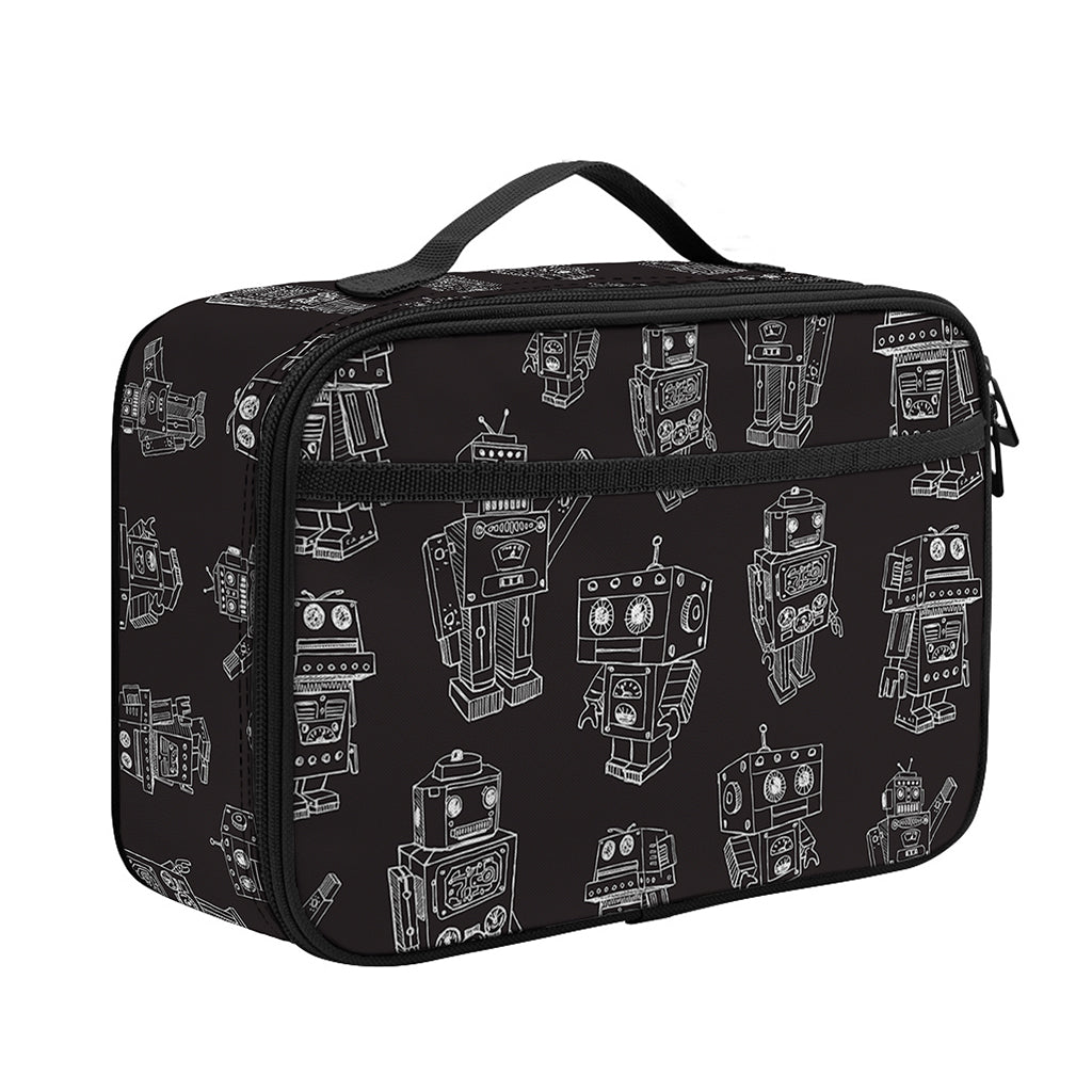 Black And White Robot Pattern Print Portable Lunch Bag