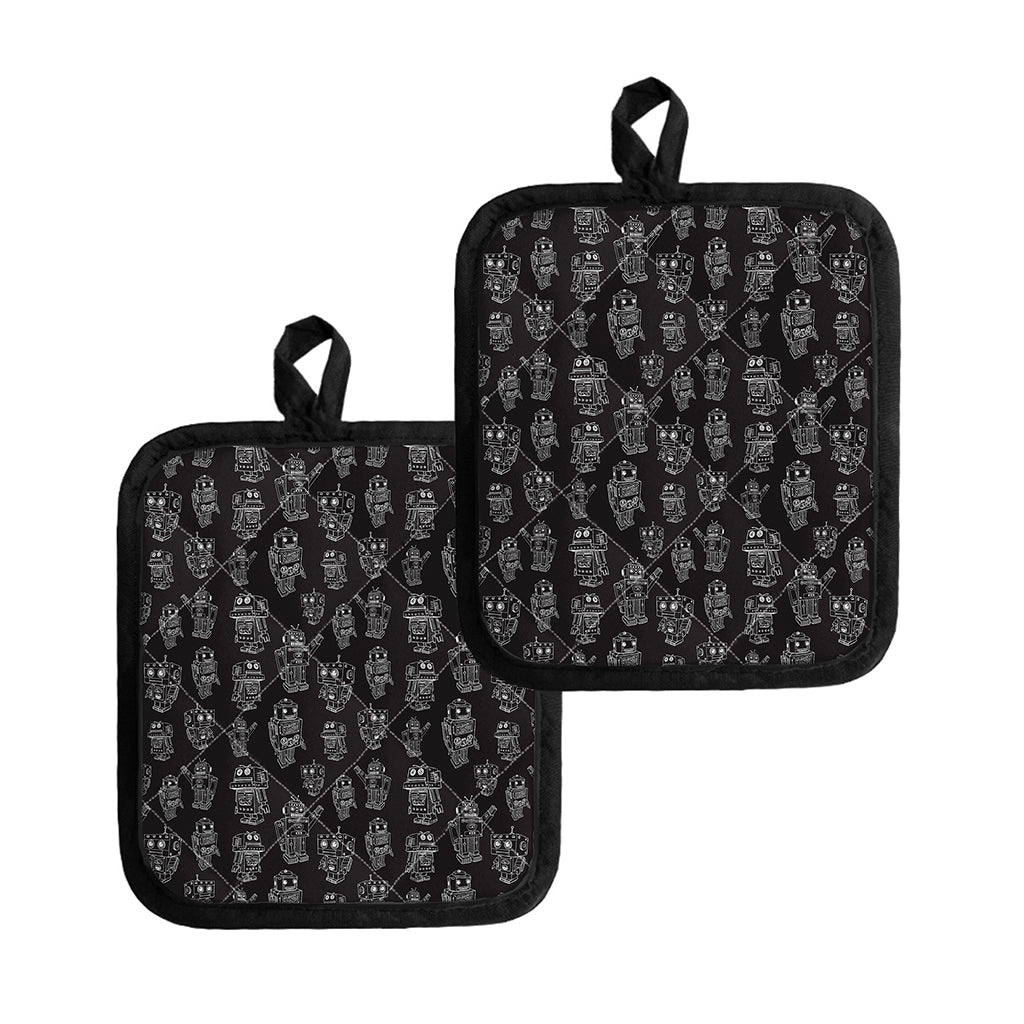 Black And White Robot Pattern Print Pot Holders